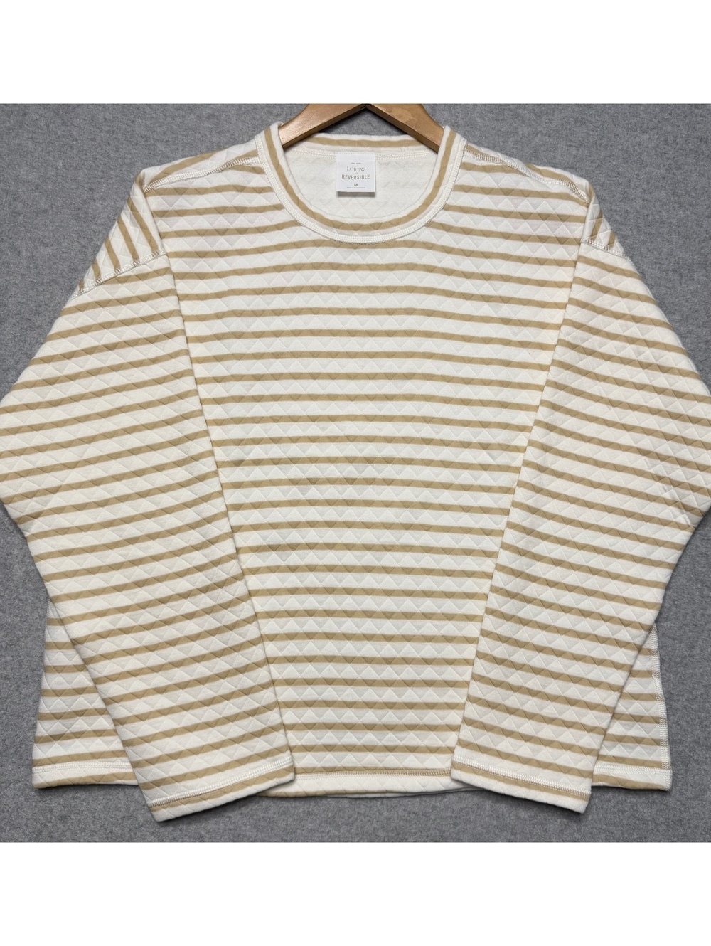J.Crew Women’s Reversible Quilted Pullover Sweatshirt Ivory Camel Medium NWT
